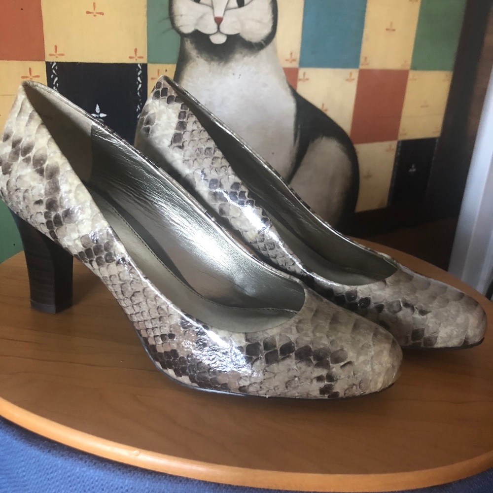 Liz Claiborne Taupe and Brown Snakeskin Pumps